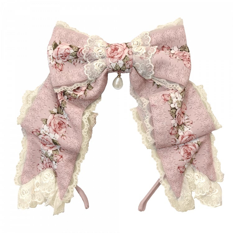 花柄プリント ピンク/グリーン リボン KC