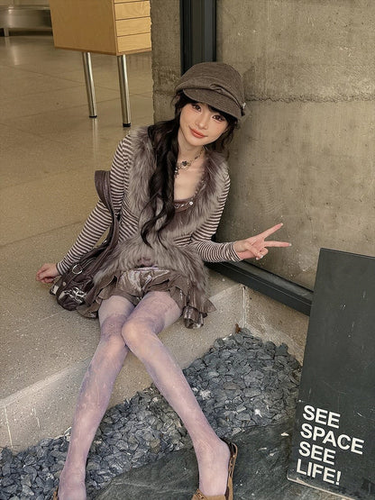 Watercolor Silver Thread Print Pantyhose