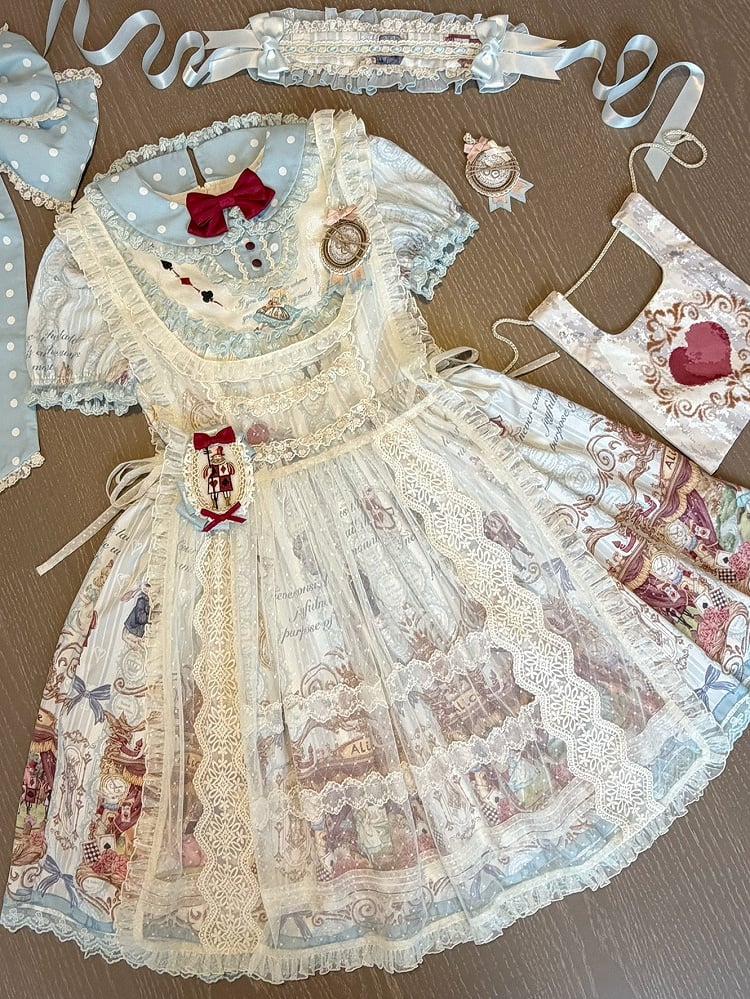 Beige Lace Sweet Overdress with Polka-dot Pattern - Forest Fairy Tales