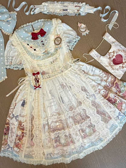 Beige Lace Sweet Overdress with Polka-dot Pattern - Forest Fairy Tales