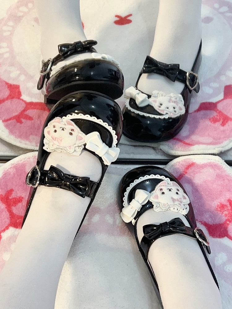 Flats Lolita Sheep Appliques Black Heart Snap with Lace-trimmed Sweet