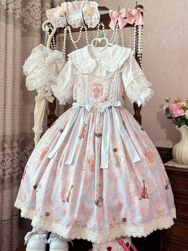 Skirt Lolita Blue Jumper Violin Print Bunny High and Sweet Waist