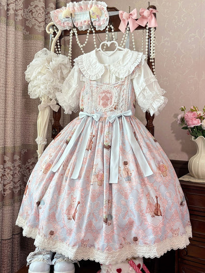 and Skirt Blue Waist Print High Lolita Bunny Violin Jumper Sweet