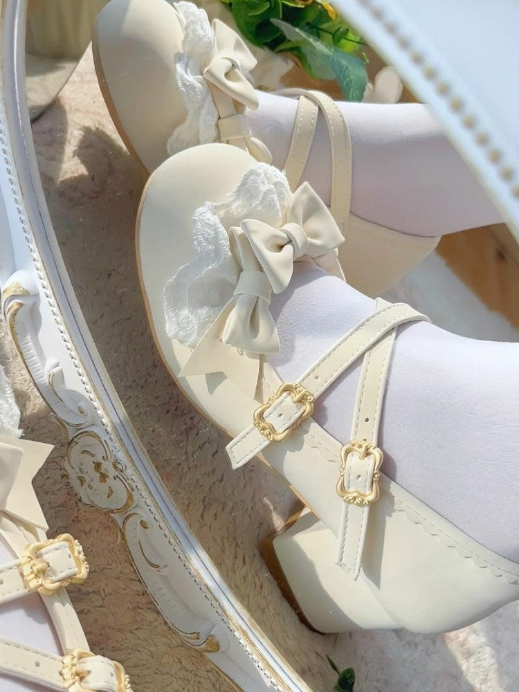 Off-white with Heeled Lolita Crossed 4.5cm Straps Elegant Shoes