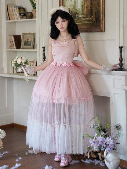 Kleid JSK Komplettes schimmerndes Set Basken-Taille Lolita mit Knochen Pink