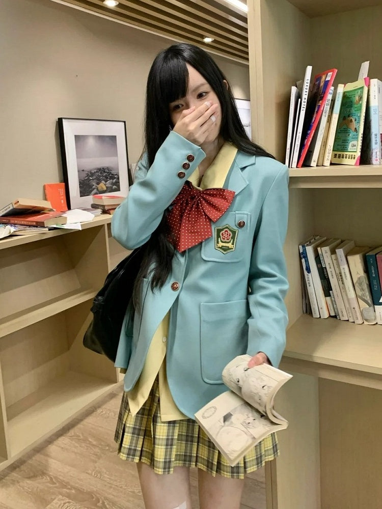 グリーンのノッチカラーのプレッピーミントJK制服ブレザー
