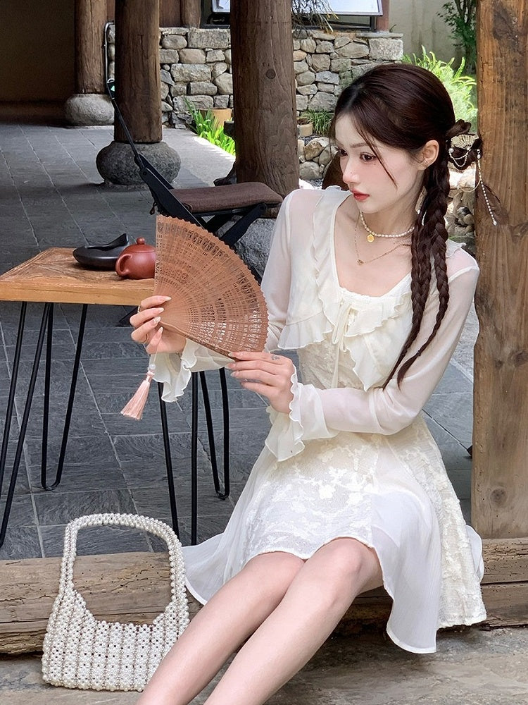 Sheer Apricot Blouse with Ruffled Hem - Qchiwawameme