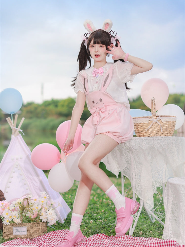 Pink Shorts Bunny/Brown Bear Overalls Bubble