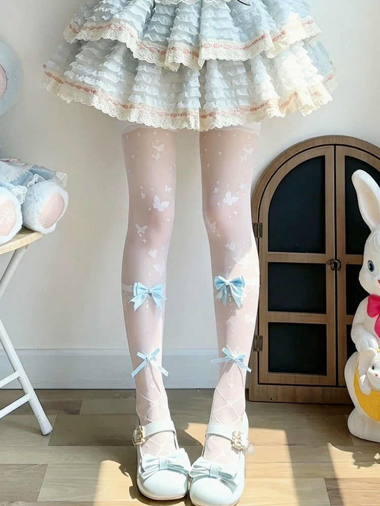 Lolita Overknee Stockings with Butterfly Print & Bows, 4 Colors - Milkcat Studio