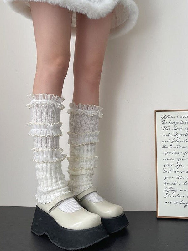 5 with Trim Colors Leg Style Kawaii Knit Warmers Lace