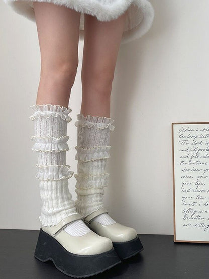 5 with Trim Colors Leg Style Kawaii Knit Warmers Lace