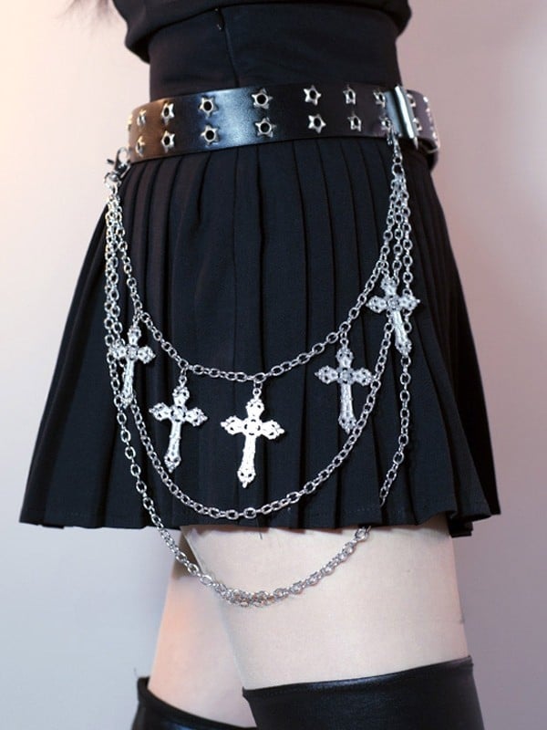 Belt Silver Cross Black Details Chain + Waist Star Charm