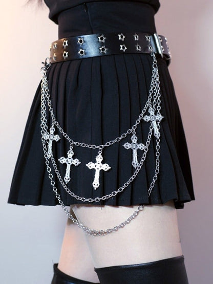 Belt Silver Cross Black Details Chain + Waist Star Charm