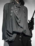 Button Collar Asymmetrical Placket with Gray Single Crossover Shirt Design
