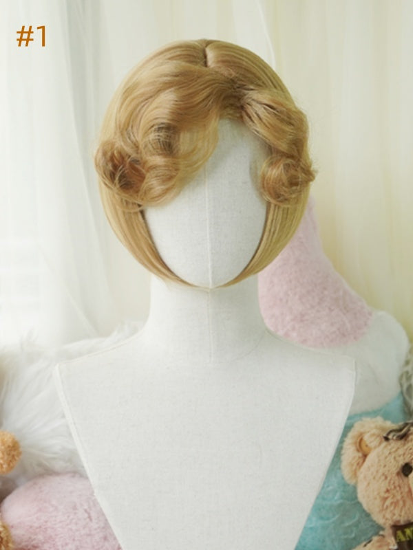 Blonde Bob-Kurzperücke mit lockigem/vollem Pony