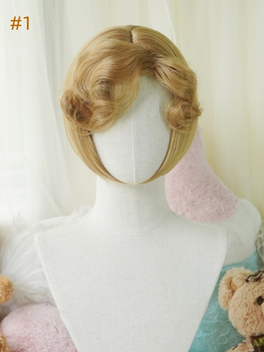 Blonde Bob-Kurzperücke mit lockigem/vollem Pony