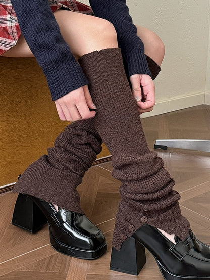 ホワイト/キャメル/ピンク/イエロー/コーヒー/ブラック/グレー Y2K ボタン スプリット レッグウォーマー