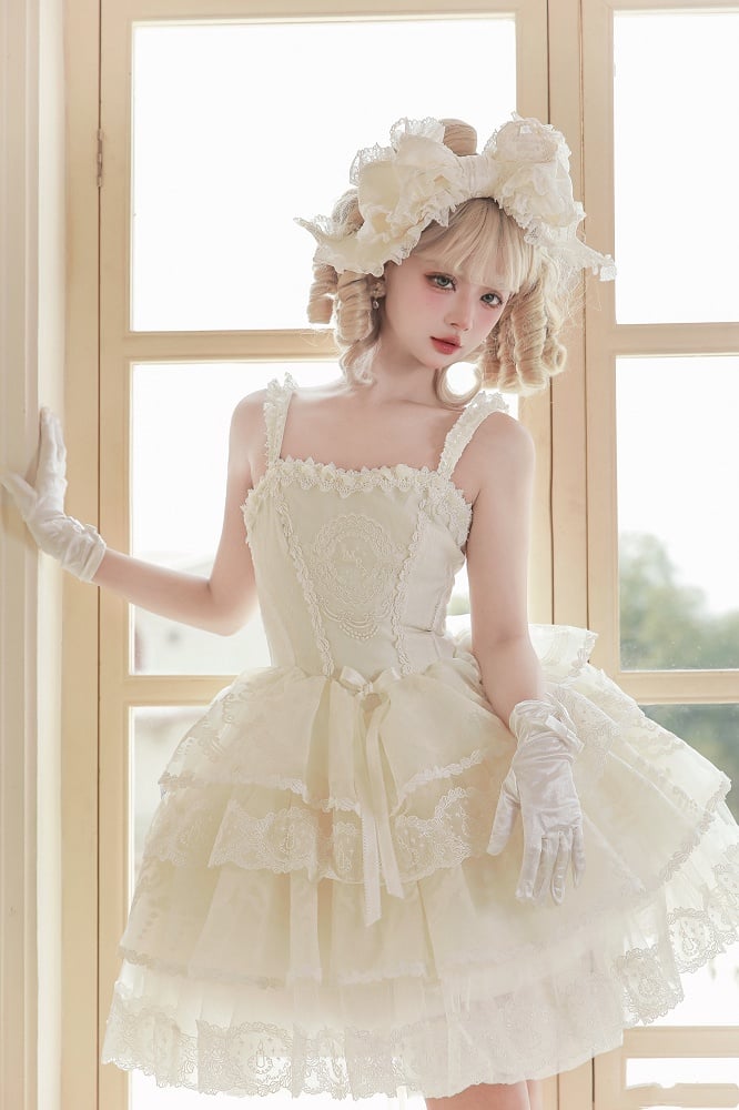 Korsett Stufenkleid Lolita Rock Weiß Creme Prinzessin