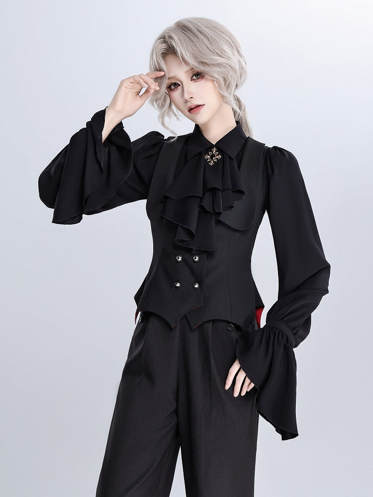 Black and Red Vampire Waistcoat with Bat Wing Tail and Curved Hem - DevilInspired Exclusive Collection