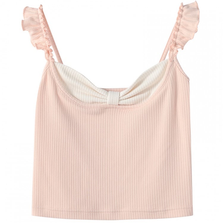 Tanktop in Rosa mit Flatterärmeln und Schleifendesign am Ausschnitt