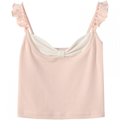 Tanktop in Rosa mit Flatterärmeln und Schleifendesign am Ausschnitt