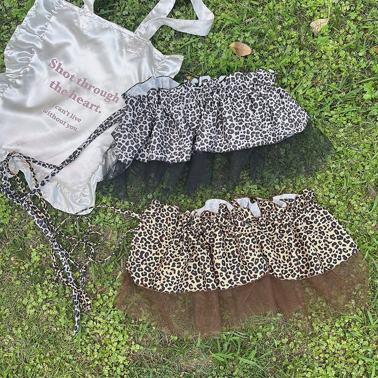 Y2K Accessoire Leopard Glamouröses Braun/Grau Muster Hosenbesatz Spitze