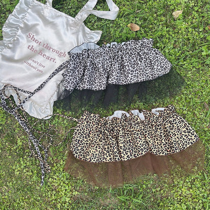 Y2K Accessoire Leopard Glamouröses Braun/Grau Muster Hosenbesatz Spitze