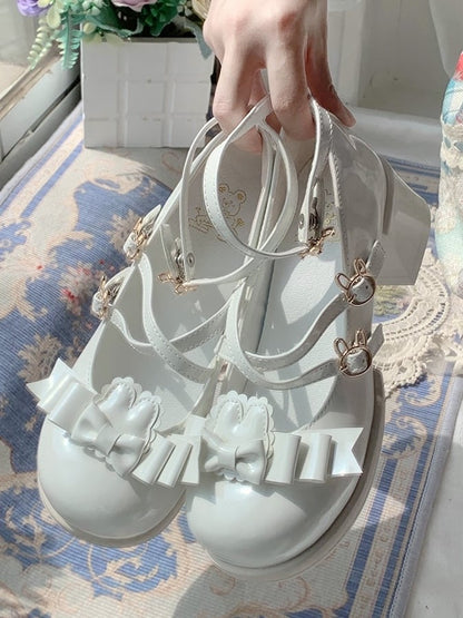 Detachable Lolita Mid-heel with Fastener Sweet White Mary Inspired Bunny Janes Accents Bow