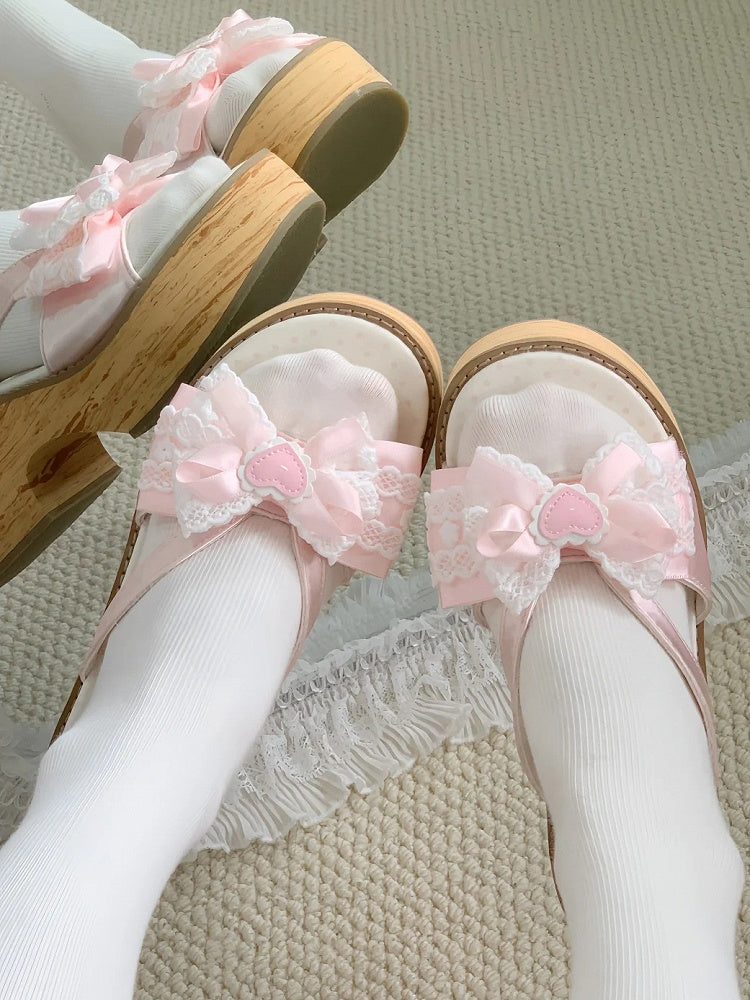 Slippers Pink Lolita Wa Heart with Applique
