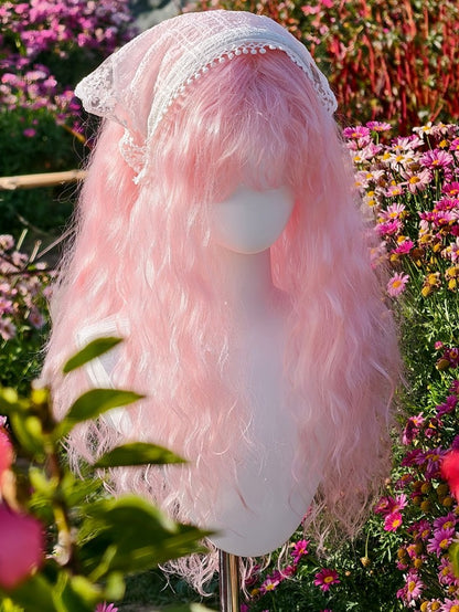 70 cm lange gewellte Perücke mit Pony, Pink/Rot