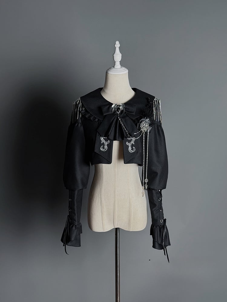 Lolita Coat Collar Sleeves Leg-of-Mutton Black Faux with Fur Gothic Detachable