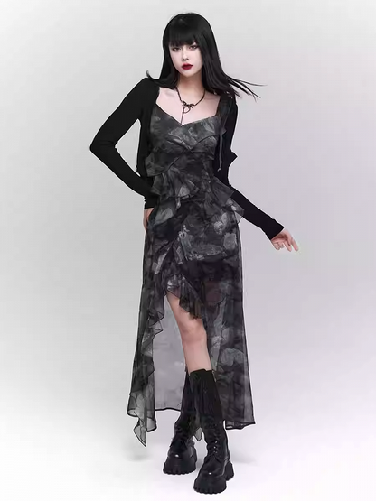 ブラック スリムフィット ニット クロップドカーディガン