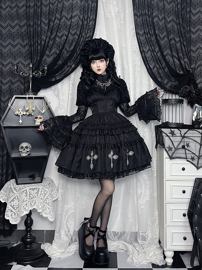 Gothic Lolita Kuro Black Floral Lace Blouse