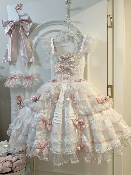 ピンクのジャンパーロリータスカートとプリンセススイートホワイトリボンのアクセント