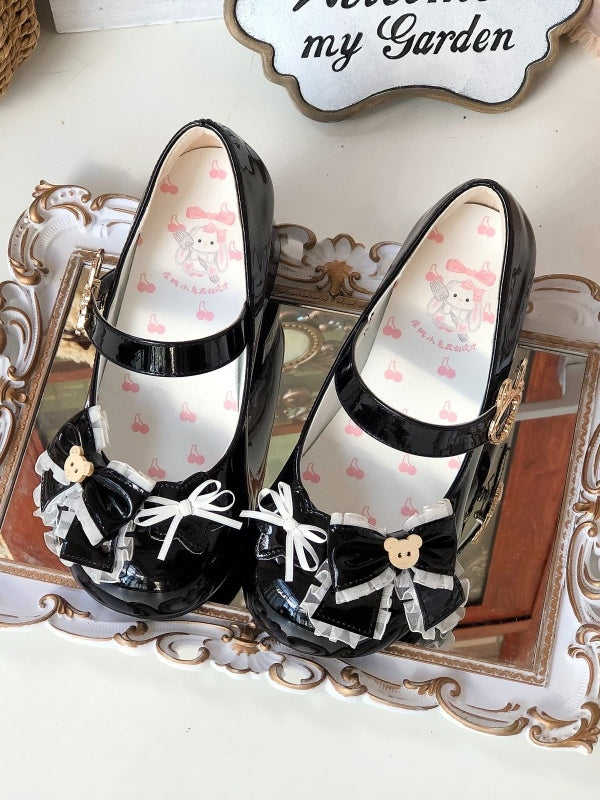 with Rabbit - Bow Janes Lolita Bear Black Accents Mary PU Low-heel/Mid-heel Buckle Sweet Star