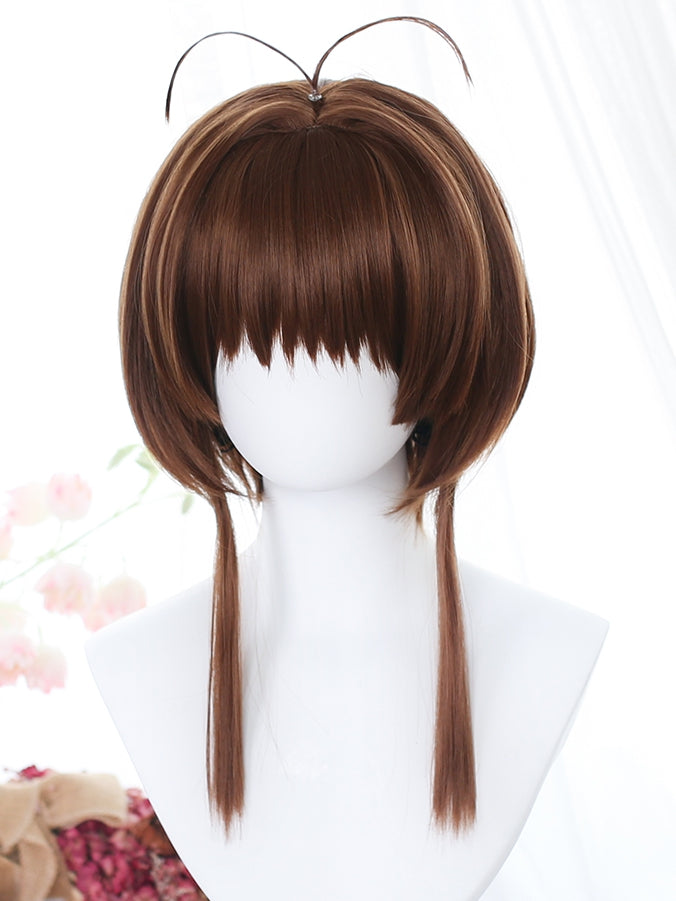 Kurze Perücken glatt mit 40–45 cm gelbem/braunem Pony