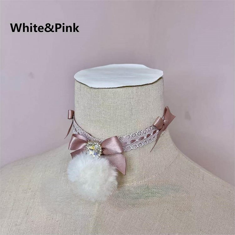 Heart Rhinestone Bow Choker Lace 6 Colors with Pendant