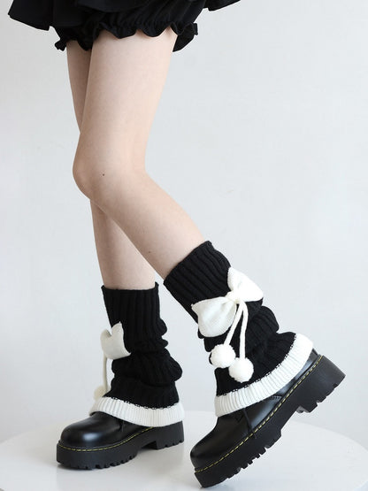 5 Colors Bowknot Ruffled Knitted Leg Warmers with Pom-Pom Decorations