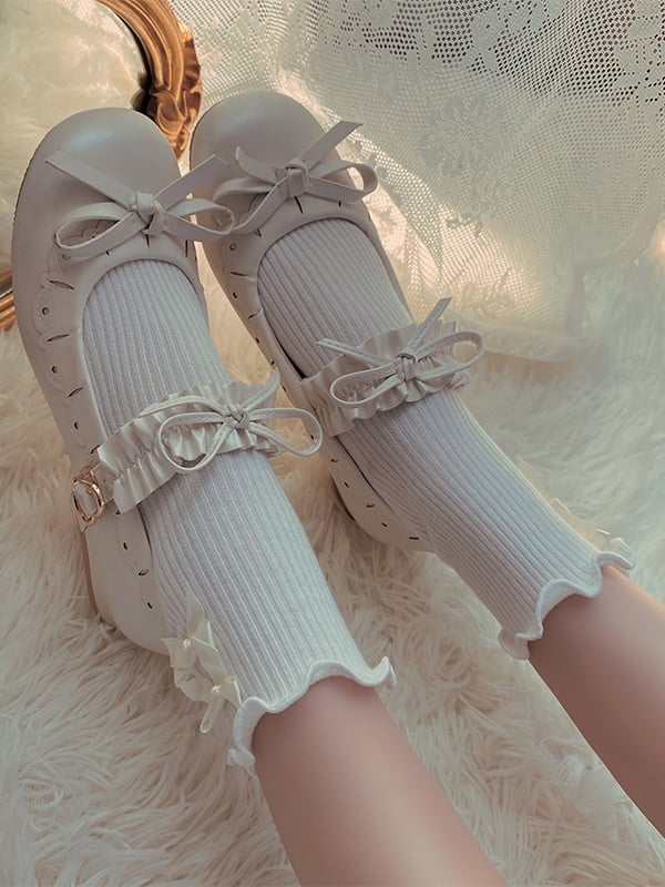 Bow Decorated Trim Ruffled Socks White/Black