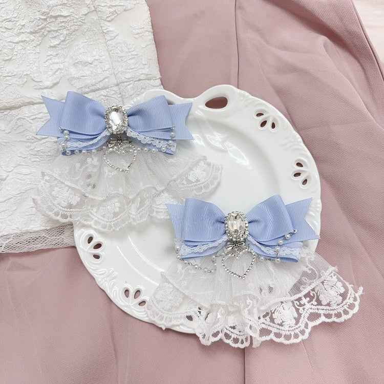 Jirai Kei Beaded with 4 Hairclips Tails Colors Lolita Twin Chain Bow