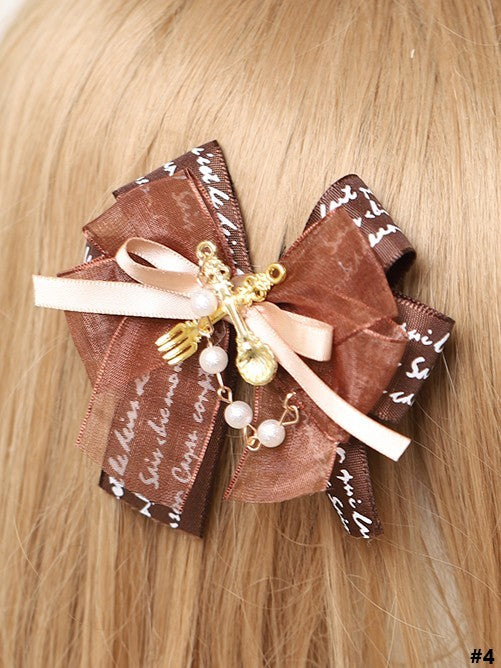 Brown Lolita Options White Sweet 5 Hairclip Bowknot
