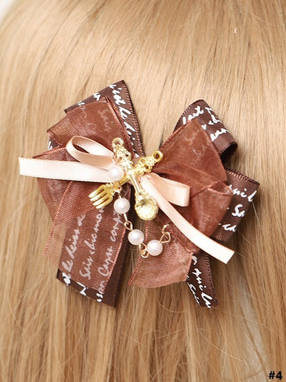 Brown Lolita Options White Sweet 5 Hairclip Bowknot