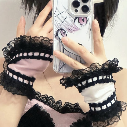 Cuffs PinkBlack/WhiteBlack Trim Lace Wrist