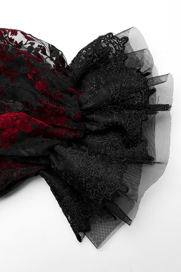 Short Puff Sleeves Print Ruffle Lace Women's Gothic Dress