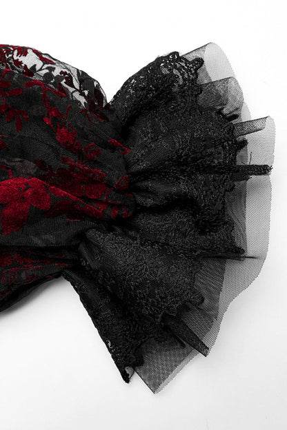 Short Puff Sleeves Print Ruffle Lace Women's Gothic Dress