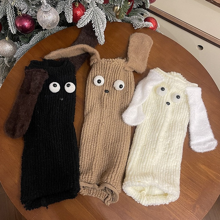 White/Black/Brown Sweet Puppy Ear Plush Leg Warmers