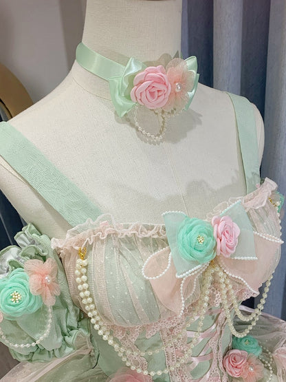 Flower Red Beige Pink Choker / Blue White