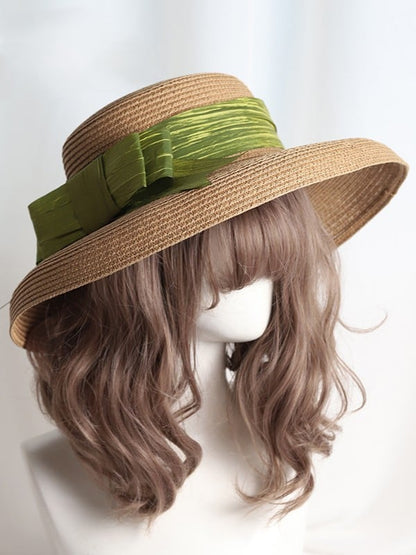 Wide-brim Satin Ribbon Options Hepburn-style 11 Lolita Color Straw Hat