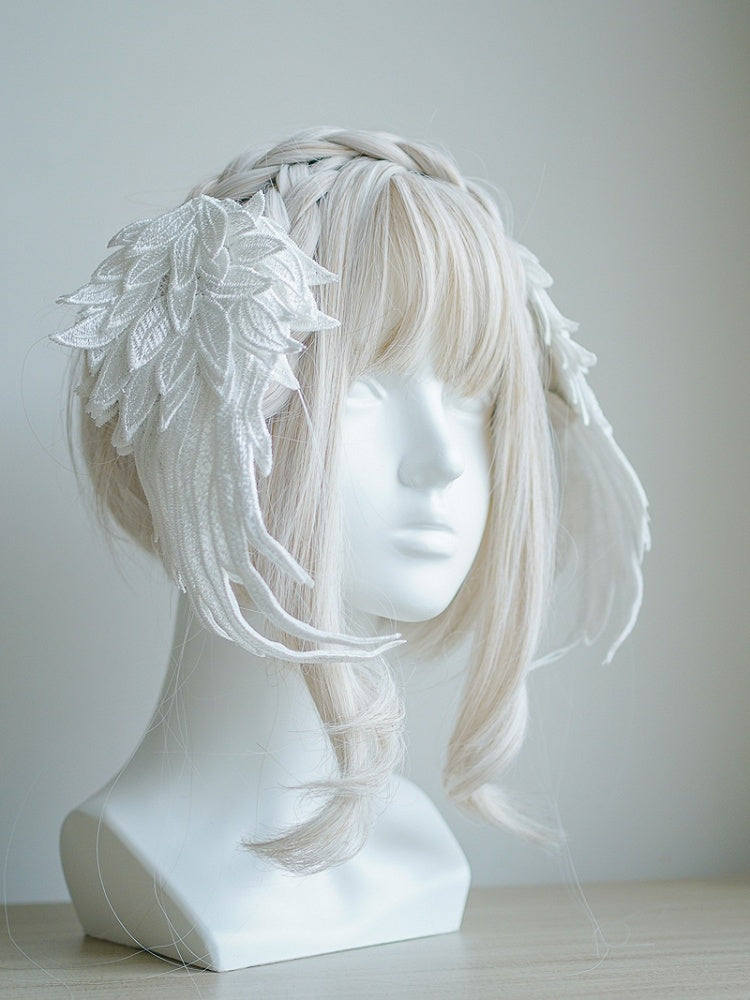 White/Black Embroidered Feather Lolita Wing Angel Hairclips