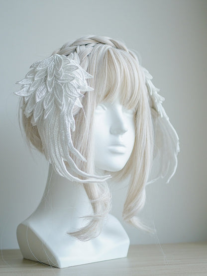 White/Black Embroidered Feather Lolita Wing Angel Hairclips